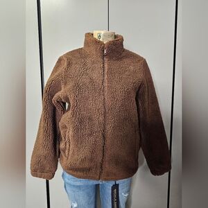Women Brown  Jacket With Zipper New With Tags Small 100 % Polyester